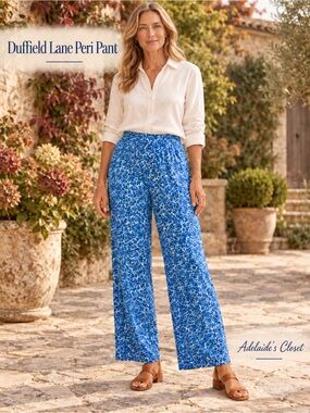 Duffield Lane Peri Pant Blue Bouquet Floral Wide Leg Women’s Size M